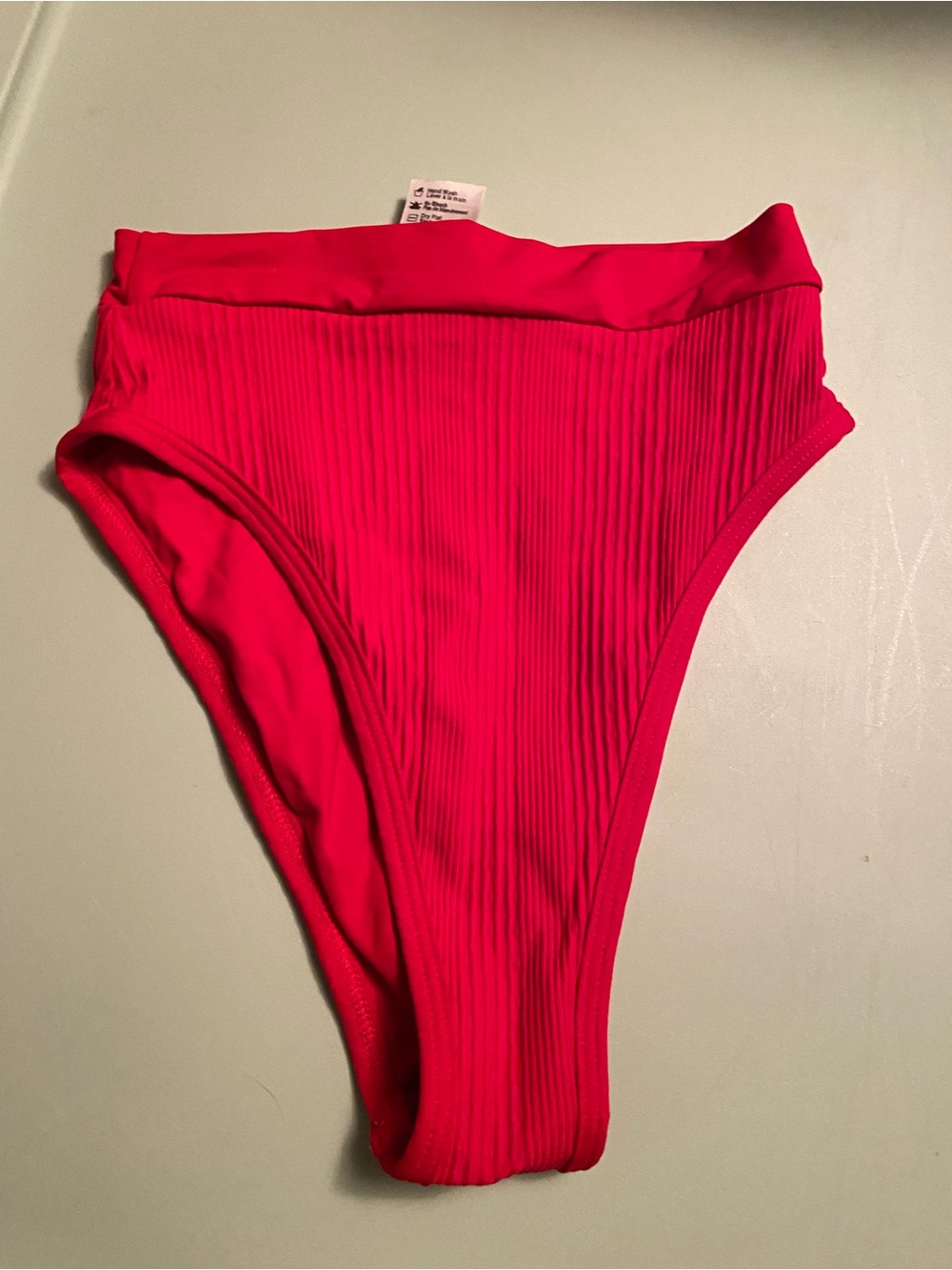 l*space Ribbed High-Waist Bikini Bottom in Bright Pink